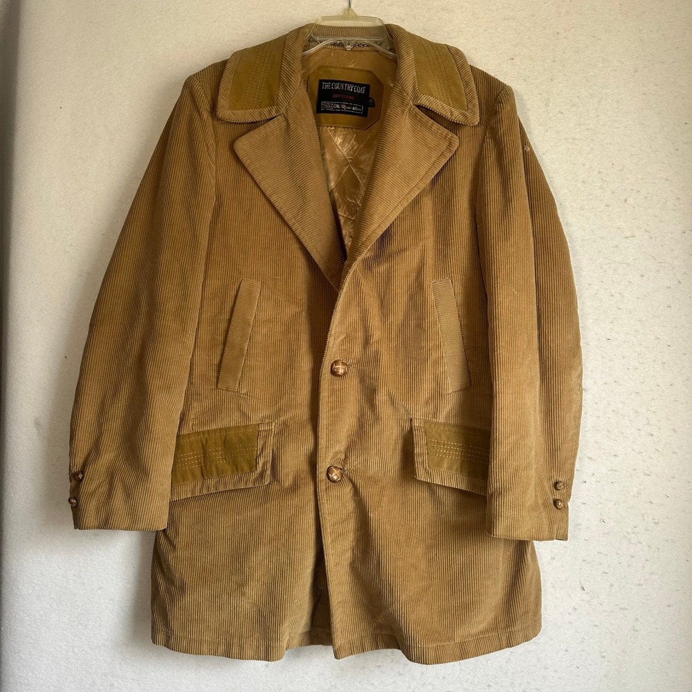 Vintage Sears The Mens Store Tan Corduroy Country Coat Plaid Lined Jacket 40 Reg